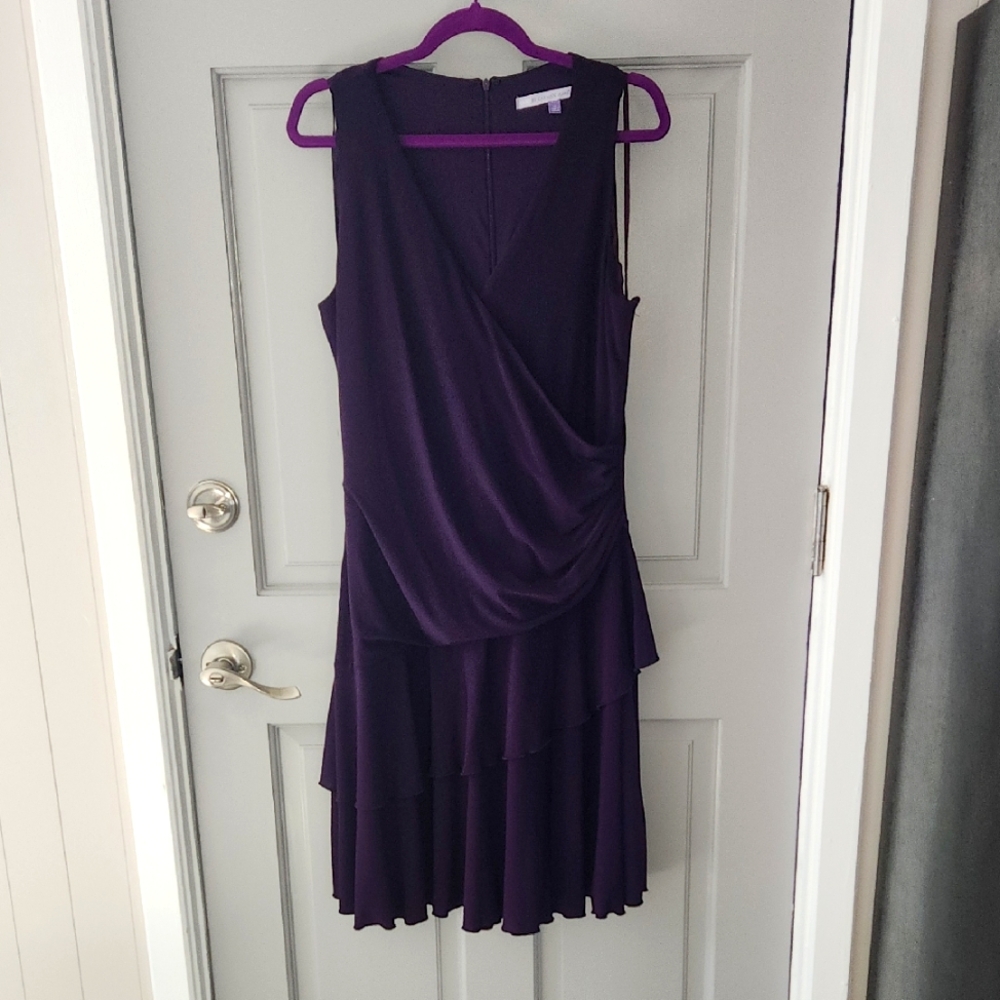 Carmen Marc Valvo Deep Purple Tiered Asymmetrical "Flapper Vibe" Dress Sz. 16